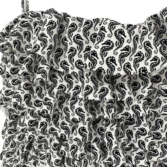 LOFT Swimsuit One Piece Size 6 Ruffle Front Halter Seahorse White And Black NEW - Picture 5 of 11